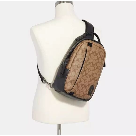 Coach Edge Pack Signature Canvas Black Brown Leather Sling Bag 89909 - Picture 15 of 16